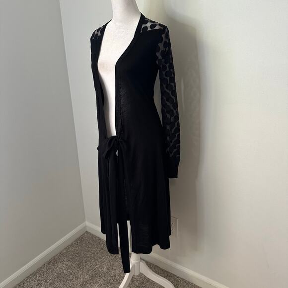 Diane Von Furstenberg black long sleeve silk knit duster robe size P - Picture 3 of 8